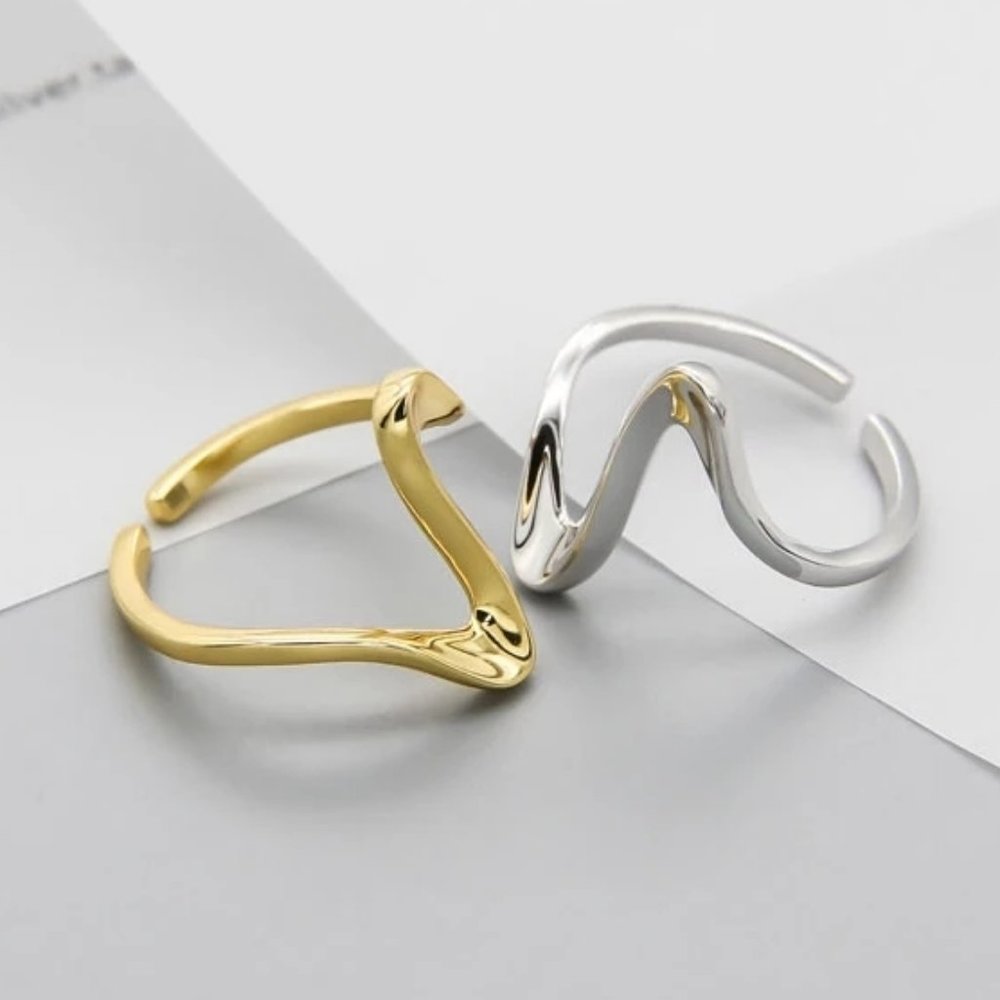 *NEW Gold/Sterling Silver Wave Adjustable Ring G